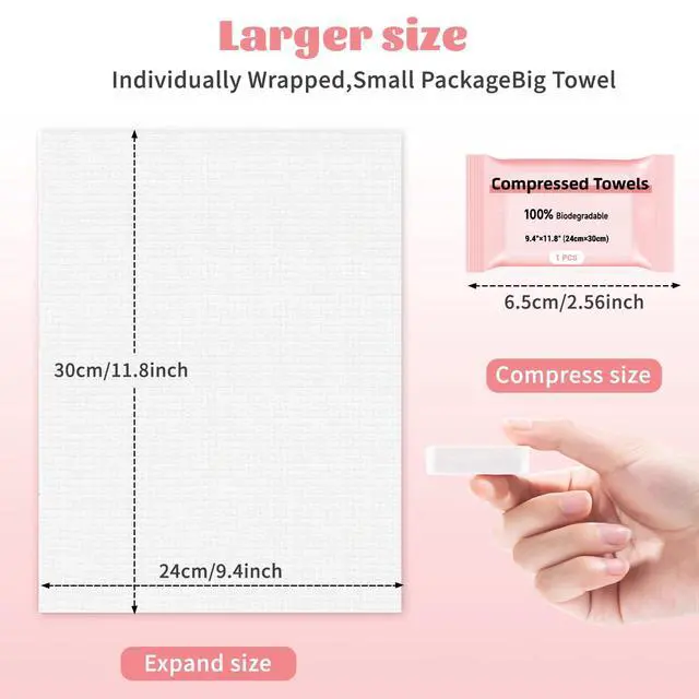 Alt view image 2 of 7 - Compressed Disposable Face Towel, Thicker Individually Packaged Compressed Towels Dry Wipes, 30 PCS Large Size Coin Tissue Portable Washcloth for Travel Camping Hiking Outdoor Sports Beauty Salon