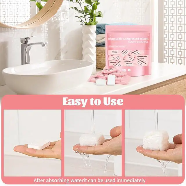 Alt view image 5 of 7 - Compressed Disposable Face Towel, Thicker Individually Packaged Compressed Towels Dry Wipes, 30 PCS Large Size Coin Tissue Portable Washcloth for Travel Camping Hiking Outdoor Sports Beauty Salon