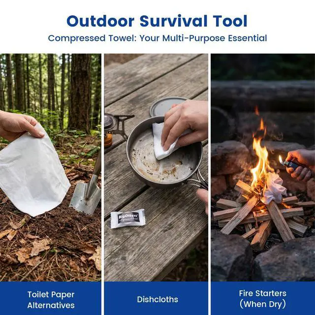 Alt view image 7 of 7 - 100PCS Compressed Towels, Disposable Face Towels for Travel Cleaning Supplies, Expandable Wipes Tablets Survival Gear and Supplies for Outdoors Camping Hiking Hotel