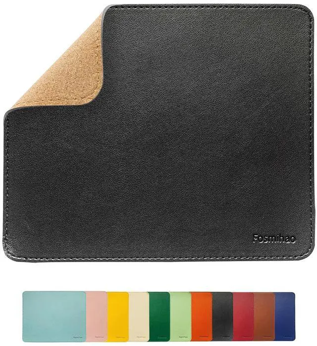 Main image of Leather Mouse Pad - Wood Mouse Pad, Double Side Mouse Pad with Stitched Edge, Waterproof Ultra Thin Mouse Pad for Computers, Laptop, Office & Home, 10.2 x 8.3 Inch, 1 Pack (Black)