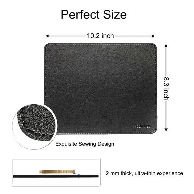 Alt view image 3 of 7 - Leather Mouse Pad - Wood Mouse Pad, Double Side Mouse Pad with Stitched Edge, Waterproof Ultra Thin Mouse Pad for Computers, Laptop, Office & Home, 10.2 x 8.3 Inch, 1 Pack (Black)