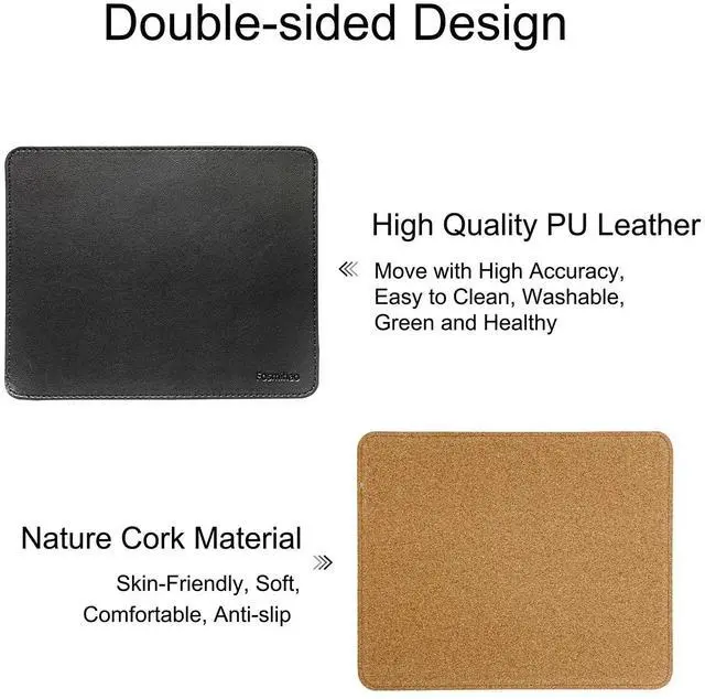 Alt view image 2 of 7 - Leather Mouse Pad - Wood Mouse Pad, Double Side Mouse Pad with Stitched Edge, Waterproof Ultra Thin Mouse Pad for Computers, Laptop, Office & Home, 10.2 x 8.3 Inch, 1 Pack (Black)