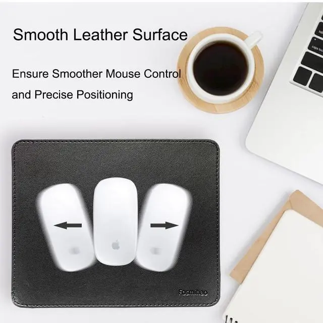 Alt view image 5 of 7 - Leather Mouse Pad - Wood Mouse Pad, Double Side Mouse Pad with Stitched Edge, Waterproof Ultra Thin Mouse Pad for Computers, Laptop, Office & Home, 10.2 x 8.3 Inch, 1 Pack (Black)