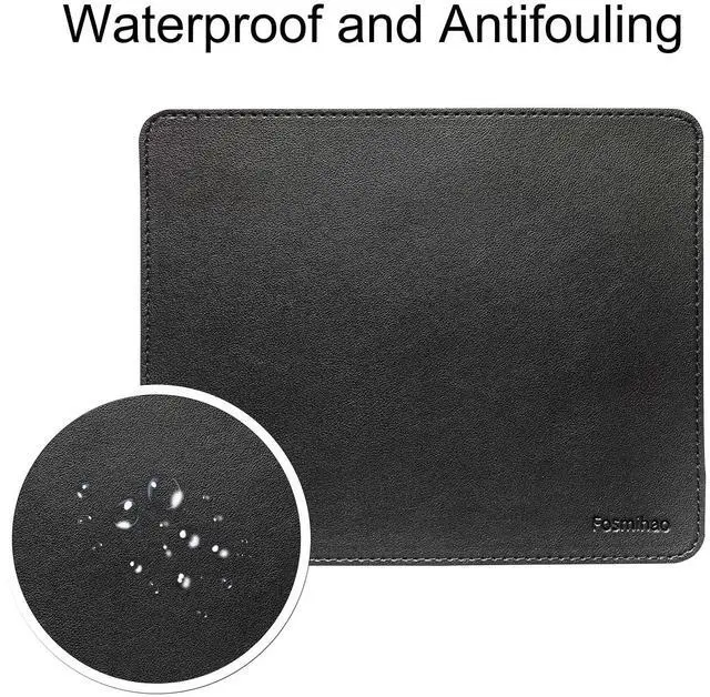 Alt view image 4 of 7 - Leather Mouse Pad - Wood Mouse Pad, Double Side Mouse Pad with Stitched Edge, Waterproof Ultra Thin Mouse Pad for Computers, Laptop, Office & Home, 10.2 x 8.3 Inch, 1 Pack (Black)