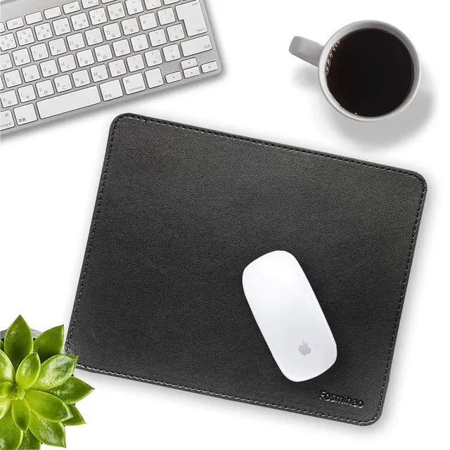 Alt view image 6 of 7 - Leather Mouse Pad - Wood Mouse Pad, Double Side Mouse Pad with Stitched Edge, Waterproof Ultra Thin Mouse Pad for Computers, Laptop, Office & Home, 10.2 x 8.3 Inch, 1 Pack (Black)