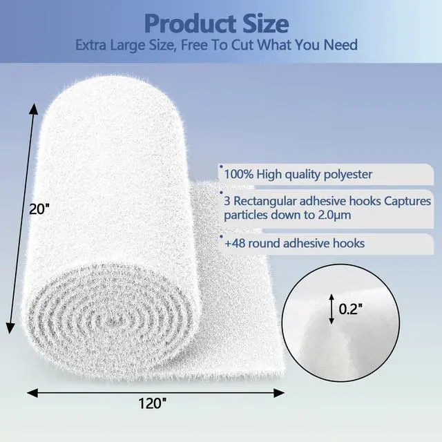 Alt view image 2 of 7 - Air Vent Filter White, 12"X120" Cut to Size Air Filter Roll (80 + Filters), Electrostatic Vent Filter Material for Home Floor, Ceiling, Grilles, HVAC Vent, Compression Packing (Thickness: 0.2 In)