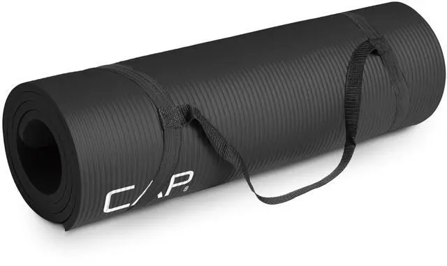 Main image of Yoga Mat 1/2" Thick with Carrying Strap - High Density Exercise Mat for Yoga, Pilates, Stretching, Floor & Fitness Workouts - 68''x24''x1/2" | Black