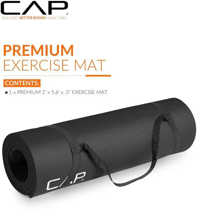 Alt view image 2 of 7 - Yoga Mat 1/2" Thick with Carrying Strap - High Density Exercise Mat for Yoga, Pilates, Stretching, Floor & Fitness Workouts - 68''x24''x1/2" | Black