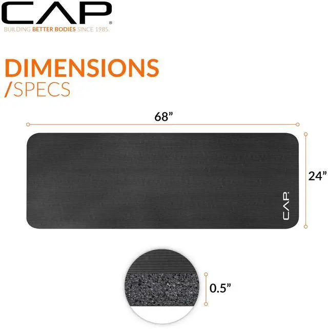 Alt view image 4 of 7 - Yoga Mat 1/2" Thick with Carrying Strap - High Density Exercise Mat for Yoga, Pilates, Stretching, Floor & Fitness Workouts - 68''x24''x1/2" | Black