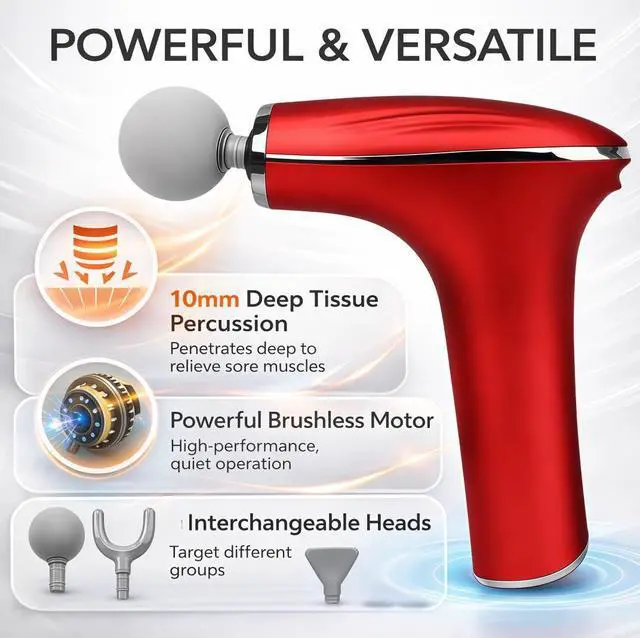 Alt view image 2 of 4 - Fascia Gun Deep Tissue Massage Gun Handheld Muscle Massager for Pain Relief, Recovery & Relaxation Quiet Motor, Long Battery Life, Portable Design for Athletes and Home Use (Red)