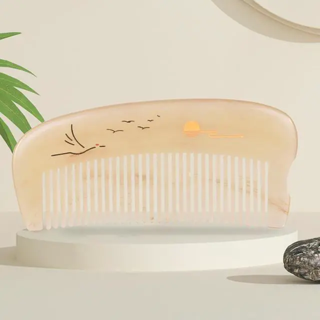 Alt view image 4 of 7 - Handmade Sheep Horn Portable Comb, White Horn, Gently Detangles & Massages Scalp, 3.94" x 1.77"
