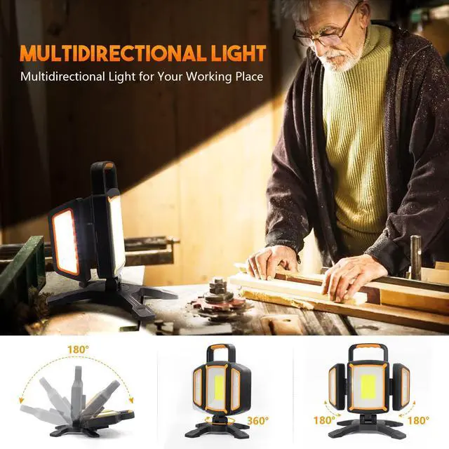 Alt view image 2 of 7 - 30W Rechargeable Work Light, 3000LM Portable Magnetic LED Work Light, Battery Powered Waterproof Cordless Jobsite Light for Garage, Car Repair, Workshop, Camping, Fathers Day Dad Gifts