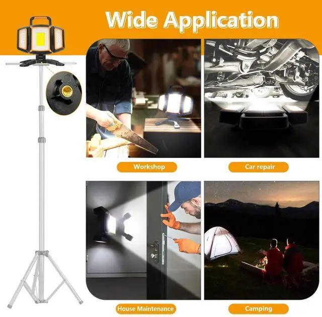 Alt view image 6 of 7 - 30W Rechargeable Work Light, 3000LM Portable Magnetic LED Work Light, Battery Powered Waterproof Cordless Jobsite Light for Garage, Car Repair, Workshop, Camping, Fathers Day Dad Gifts