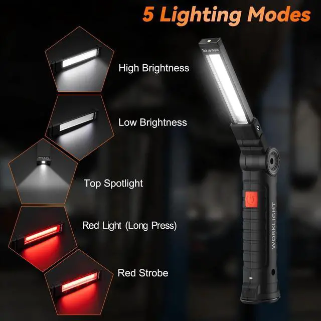 Alt view image 5 of 7 - Magnetic Work Light 6Pack, Rechargeable LED Work Light with 360° Rotation, 5 Mode Mechanic Light, Compact Rechargeable Flashlight with Hook for Car Repairing, Emergency, Fathers Day Dad Gifts