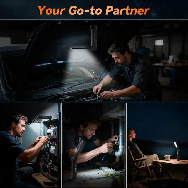 Alt view image 6 of 7 - Magnetic Work Light 6Pack, Rechargeable LED Work Light with 360° Rotation, 5 Mode Mechanic Light, Compact Rechargeable Flashlight with Hook for Car Repairing, Emergency, Fathers Day Dad Gifts