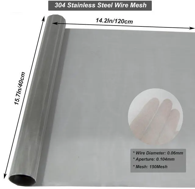 Alt view image 2 of 7 - 304 Stainless Steel Mesh 150Mesh, 15.7"x47.2"(40x120cm) Metal Mesh Screen, Woven Fine Wire Mesh Easy to Cut for Filter Mesh, Filtration Cloth and DIY Project