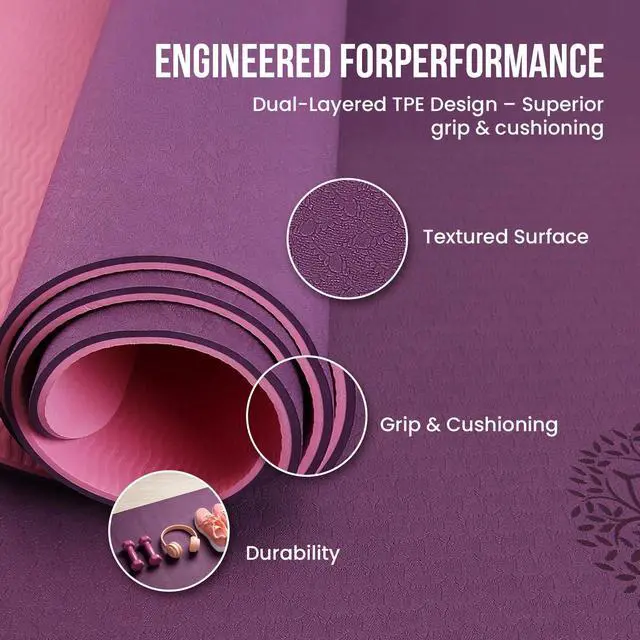 Alt view image 4 of 7 - Live Well TPE Yoga Mat Women Non-Slip Exercise Mat with Strap, Extra Thick 6mm Pink Yoga Mat for Home Workout and Outdoor Use