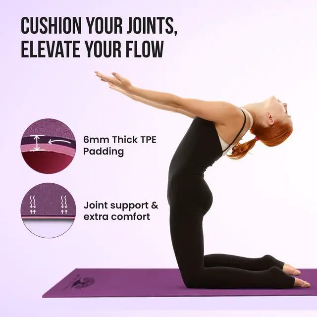 Alt view image 5 of 7 - Live Well TPE Yoga Mat Women Non-Slip Exercise Mat with Strap, Extra Thick 6mm Pink Yoga Mat for Home Workout and Outdoor Use