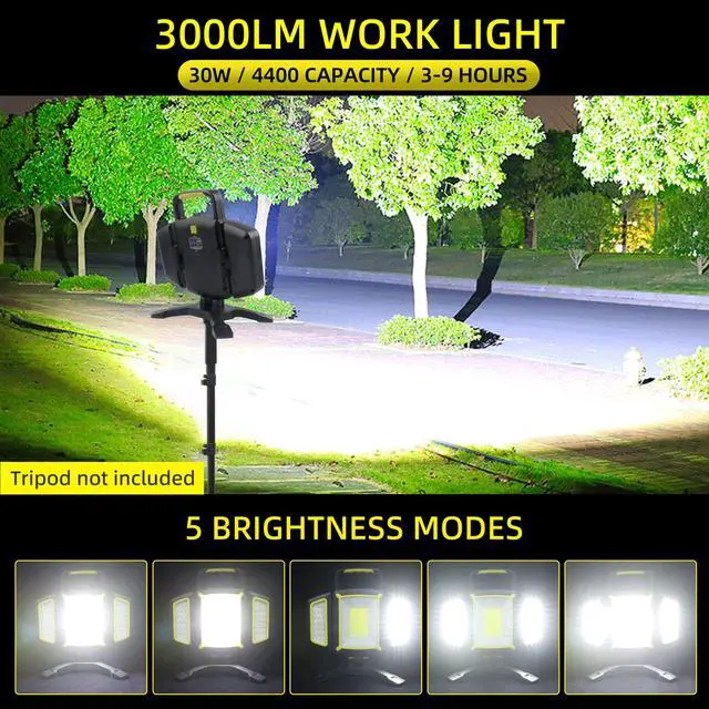 Alt view image 2 of 7 - Rechargeable Work Light, 30W 3000Lumen LED Work Light with 5 Modes, Battery Powered Magnetic Lights with 360°Rotate Foldable Design, Job Site Lighting for Car Repair, Garage, Workshop, Camping