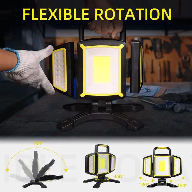 Alt view image 3 of 7 - Rechargeable Work Light, 30W 3000Lumen LED Work Light with 5 Modes, Battery Powered Magnetic Lights with 360°Rotate Foldable Design, Job Site Lighting for Car Repair, Garage, Workshop, Camping