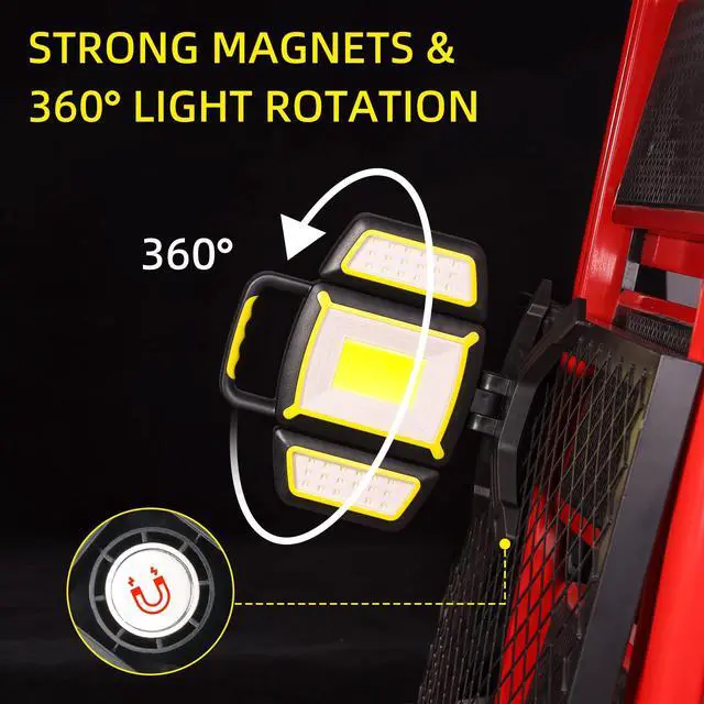 Alt view image 4 of 7 - Rechargeable Work Light, 30W 3000Lumen LED Work Light with 5 Modes, Battery Powered Magnetic Lights with 360°Rotate Foldable Design, Job Site Lighting for Car Repair, Garage, Workshop, Camping