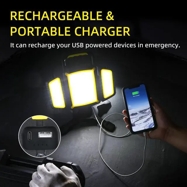 Alt view image 6 of 7 - Rechargeable Work Light, 30W 3000Lumen LED Work Light with 5 Modes, Battery Powered Magnetic Lights with 360°Rotate Foldable Design, Job Site Lighting for Car Repair, Garage, Workshop, Camping