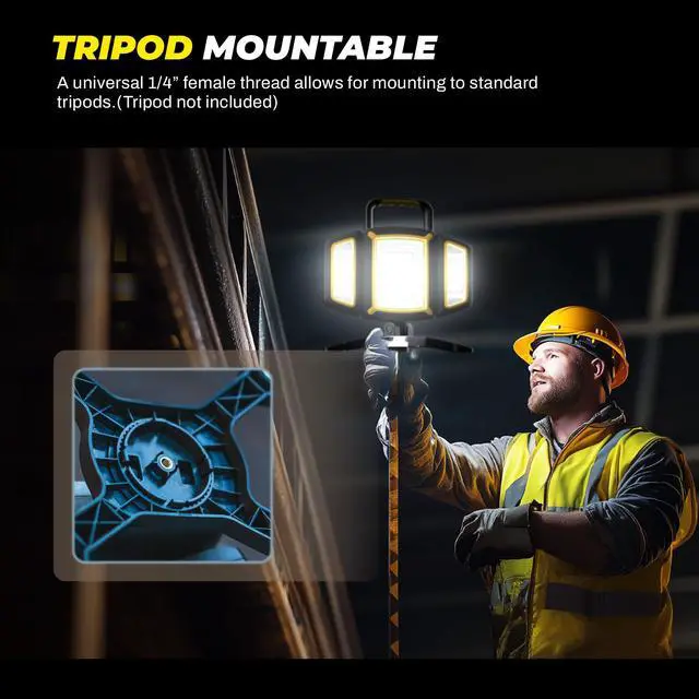 Alt view image 7 of 7 - Rechargeable Work Light, 30W 3000Lumen LED Work Light with 5 Modes, Battery Powered Magnetic Lights with 360°Rotate Foldable Design, Job Site Lighting for Car Repair, Garage, Workshop, Camping
