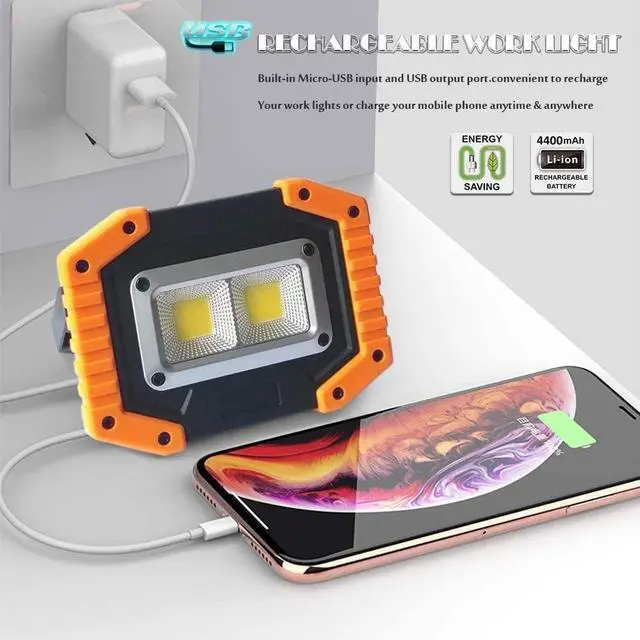Alt view image 5 of 7 - LED Work Light Rechargeable, 30W 1500LM Battery Powered Portable Flood Lights with Magnetic Base, 4200mAh Battery for Camping Outdoor Car Repairs Job Site Lighting 2 Pack