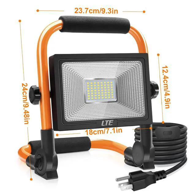 Alt view image 7 of 7 - 50W LED Work Light, 4300LM 500W Equivalent Portable Light IP66 Waterproof Outdoor Flood Lights 16.4FT Cable with Plug Switch, 5000K Daylight, Adjustable Job Site Lighting for Garage Workshop