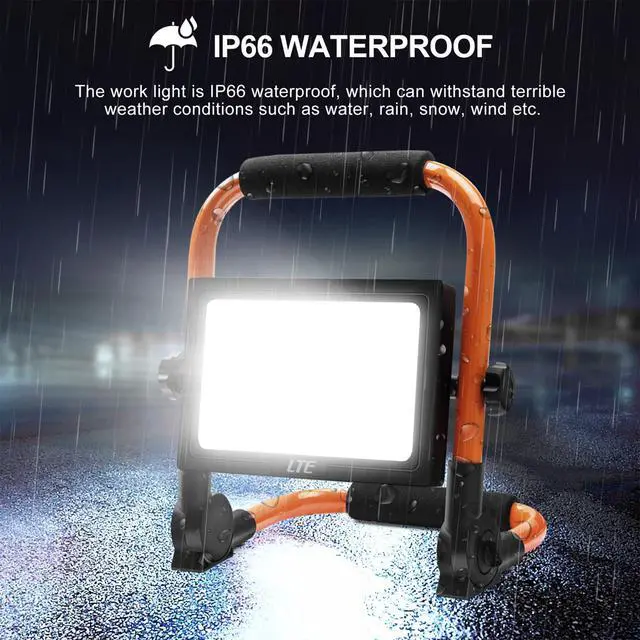 Alt view image 4 of 7 - 50W LED Work Light, 4300LM 500W Equivalent Portable Light IP66 Waterproof Outdoor Flood Lights 16.4FT Cable with Plug Switch, 5000K Daylight, Adjustable Job Site Lighting for Garage Workshop