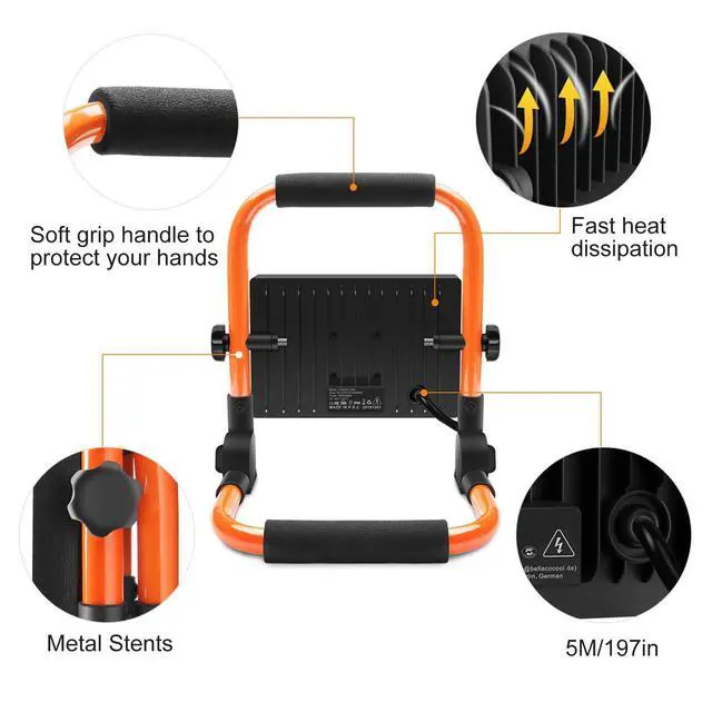 Alt view image 5 of 7 - 50W LED Work Light, 4300LM 500W Equivalent Portable Light IP66 Waterproof Outdoor Flood Lights 16.4FT Cable with Plug Switch, 5000K Daylight, Adjustable Job Site Lighting for Garage Workshop