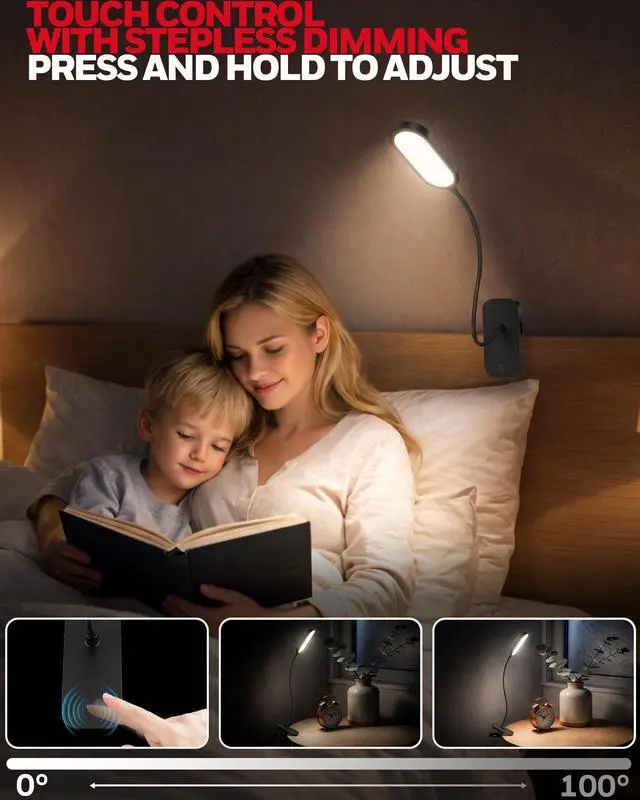 Alt view image 4 of 7 - Clip On Desk Lamp, Rechargeable Reading Light with Touch Control, Stepless Dimming, Portable Lamp for Desk, Bedside, Study