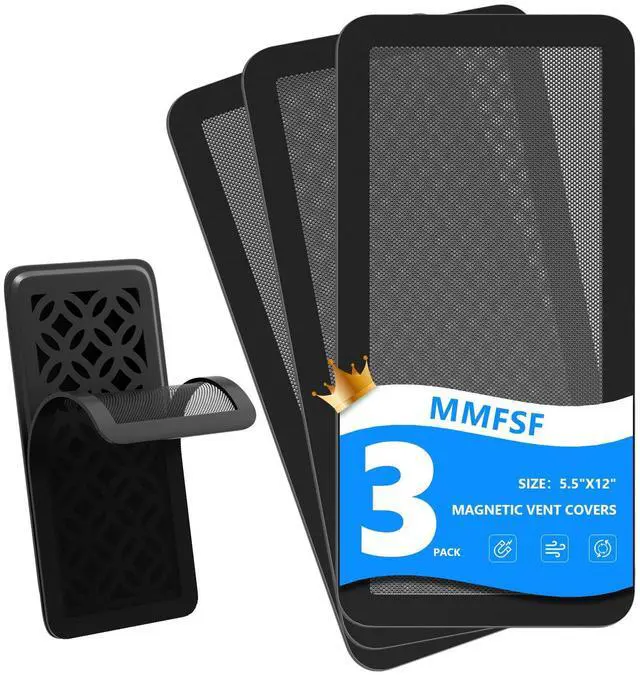 Main image of Magnetic Vent Screen Mesh Covers 3 Pack -5.5x12, Air Vent Filters with Durable PVC Frame, Air Vent Screen Register Trap,Vent MeshUpgraded Thickness(2.5mm) for Home Wall Ceiling (Black)
