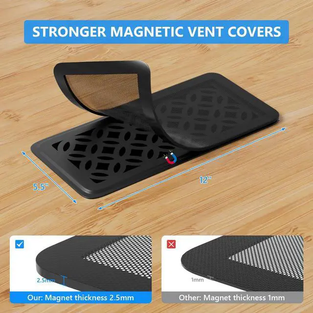 Alt view image 2 of 7 - Magnetic Vent Screen Mesh Covers 3 Pack -5.5x12, Air Vent Filters with Durable PVC Frame, Air Vent Screen Register Trap,Vent MeshUpgraded Thickness(2.5mm) for Home Wall Ceiling (Black)
