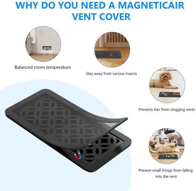 Alt view image 4 of 7 - Magnetic Vent Screen Mesh Covers 3 Pack -5.5x12, Air Vent Filters with Durable PVC Frame, Air Vent Screen Register Trap,Vent MeshUpgraded Thickness(2.5mm) for Home Wall Ceiling (Black)