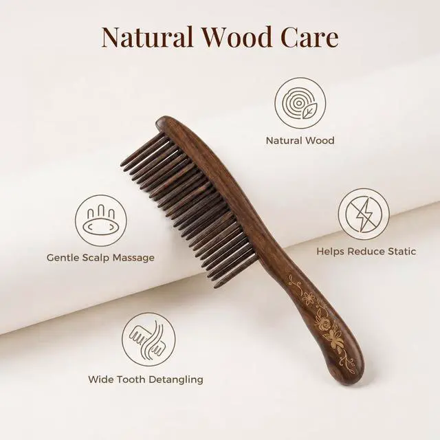 Alt view image 2 of 7 - Handmade raw Wood Wide-Tooth Hair Comb, Scalp Massaging, Ideal for Curly Hair,7.07 × 1.78 inches