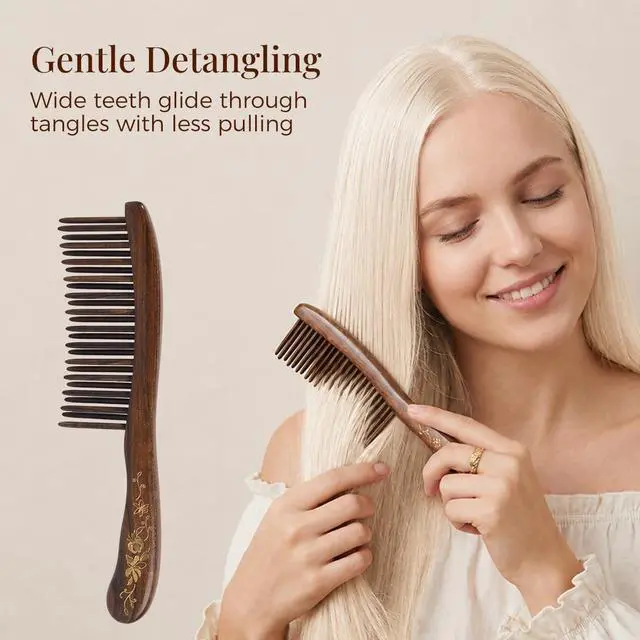 Alt view image 4 of 7 - Handmade raw Wood Wide-Tooth Hair Comb, Scalp Massaging, Ideal for Curly Hair,7.07 × 1.78 inches