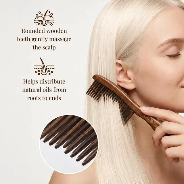 Alt view image 6 of 7 - Handmade raw Wood Wide-Tooth Hair Comb, Scalp Massaging, Ideal for Curly Hair,7.07 × 1.78 inches