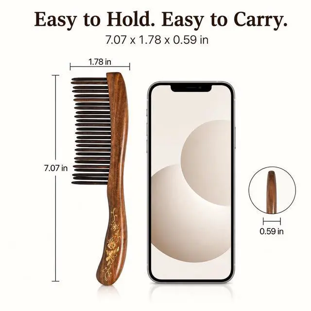 Alt view image 7 of 7 - Handmade raw Wood Wide-Tooth Hair Comb, Scalp Massaging, Ideal for Curly Hair,7.07 × 1.78 inches
