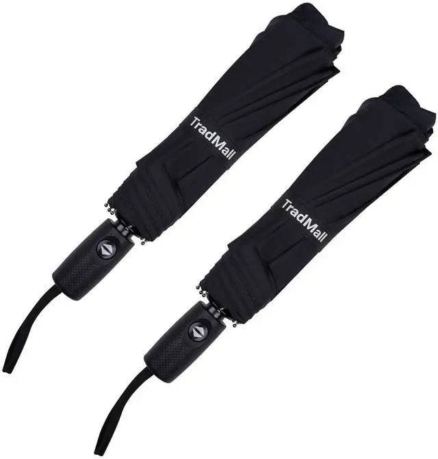 Main image of 2 Pack Travel Umbrella, Double Vented Canopy Windproof Automatic Strong Compact Folding Umbrellas for Rain Women and Men, Black & Black