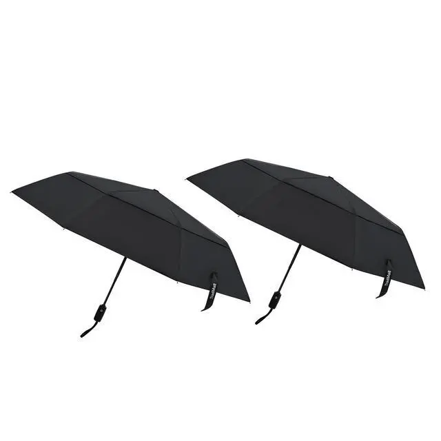 Alt view image 2 of 7 - 2 Pack Travel Umbrella, Double Vented Canopy Windproof Automatic Strong Compact Folding Umbrellas for Rain Women and Men, Black & Black