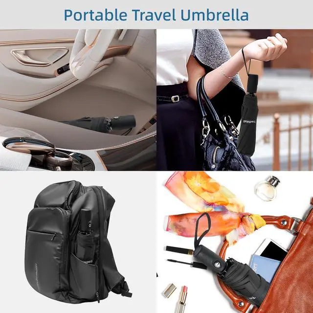 Alt view image 5 of 7 - 2 Pack Travel Umbrella, Double Vented Canopy Windproof Automatic Strong Compact Folding Umbrellas for Rain Women and Men, Black & Black