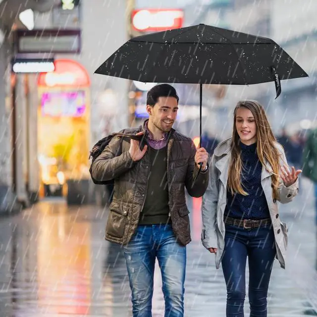 Alt view image 7 of 7 - 2 Pack Travel Umbrella, Double Vented Canopy Windproof Automatic Strong Compact Folding Umbrellas for Rain Women and Men, Black & Black