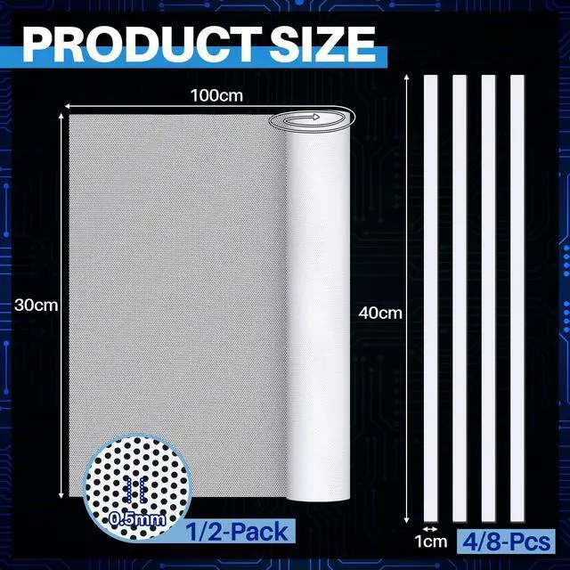 Alt view image 2 of 7 - 1 Pcs 1000 x 300 mm DIY PC Case Dust Filter 0.5 mm High Airflow Hole PC Fan Mesh Filter Air Vent Covers PVC Dustproof Cover with 4 Magnetic Strip for Computer Chassis Speaker and More, White