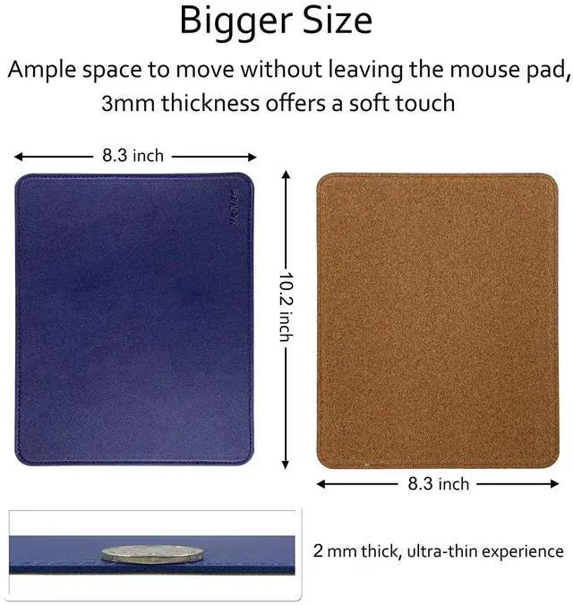 Alt view image 3 of 7 - PU Leather Mouse Pad with Stitched Edge, Wood Mousepad, Waterproof Gaming Mouse Pad Mat for Computers, Laptop, Office & Home, 10.2" x 8.3", 1 Pack (Navy Blue)