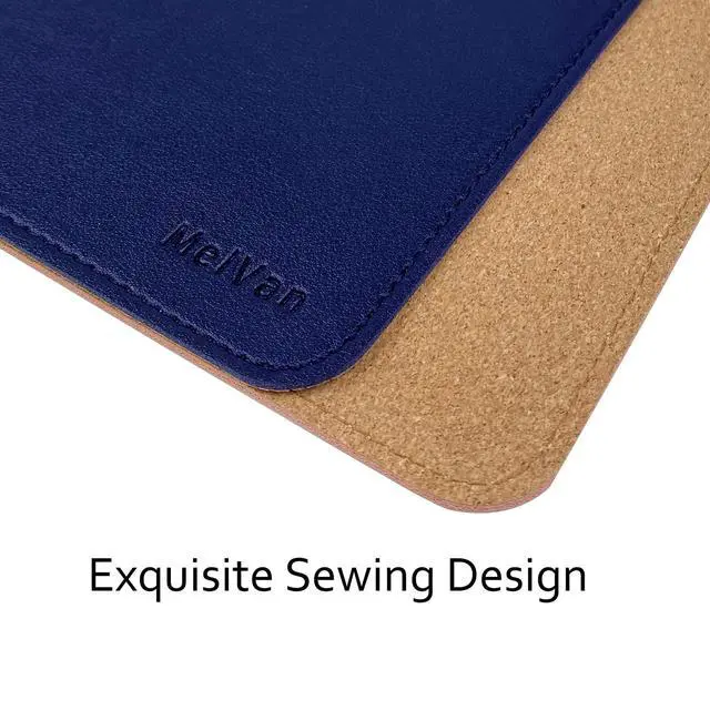 Alt view image 4 of 7 - PU Leather Mouse Pad with Stitched Edge, Wood Mousepad, Waterproof Gaming Mouse Pad Mat for Computers, Laptop, Office & Home, 10.2" x 8.3", 1 Pack (Navy Blue)