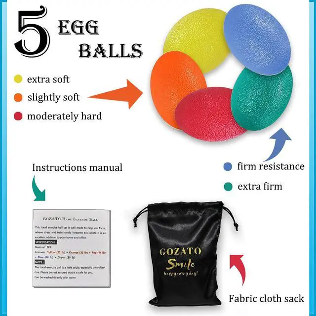 Alt view image 4 of 7 - Squeeze Balls for Hand Therapy, Exercise, Arthritis - Grip Strengthener Occupational Equipment for Finger, Wrist, Carpal Tunnel, Pain Relief, Stress - Resistance Strength Squeezing Egg Trainer