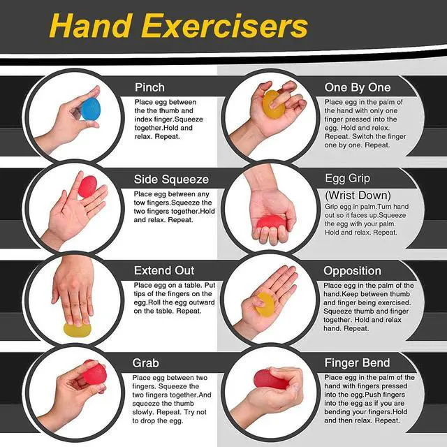 Alt view image 6 of 7 - Squeeze Balls for Hand Therapy, Exercise, Arthritis - Grip Strengthener Occupational Equipment for Finger, Wrist, Carpal Tunnel, Pain Relief, Stress - Resistance Strength Squeezing Egg Trainer