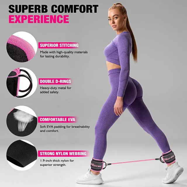 Alt view image 4 of 7 - Ankle Resistance Bands with Cuffs, Ankle Bands for Working Out, Ankle Resistance Band for Leg, Booty Workout Equipment for Kickbacks Hip Fitness Training, Exercise Bands for Butt Lift Women