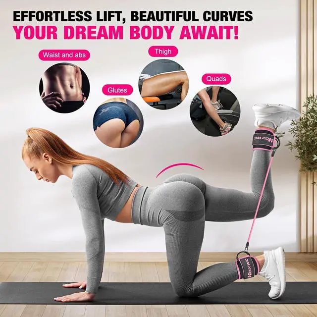 Alt view image 2 of 7 - Ankle Resistance Bands with Cuffs, Ankle Bands for Working Out, Ankle Resistance Band for Leg, Booty Workout Equipment for Kickbacks Hip Fitness Training, Exercise Bands for Butt Lift Women